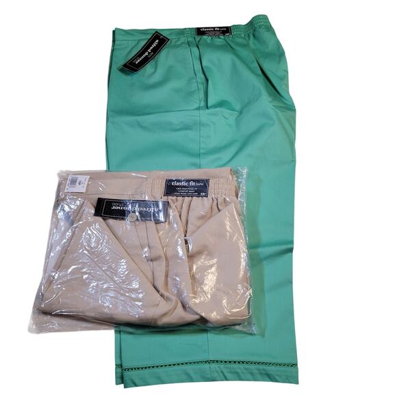 Lot of 2 Alfred Dunner Studio Capri Pants 18P Classic Fit Green Tan New With Tag - Picture 2 of 16